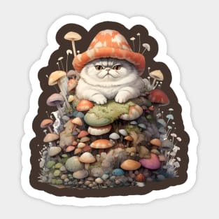 Feline Forest Fungi: Whimsical Adventures of Cats and Mushrooms Sticker